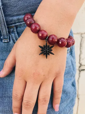 Red Jade Bracelet // CZ Star Charm