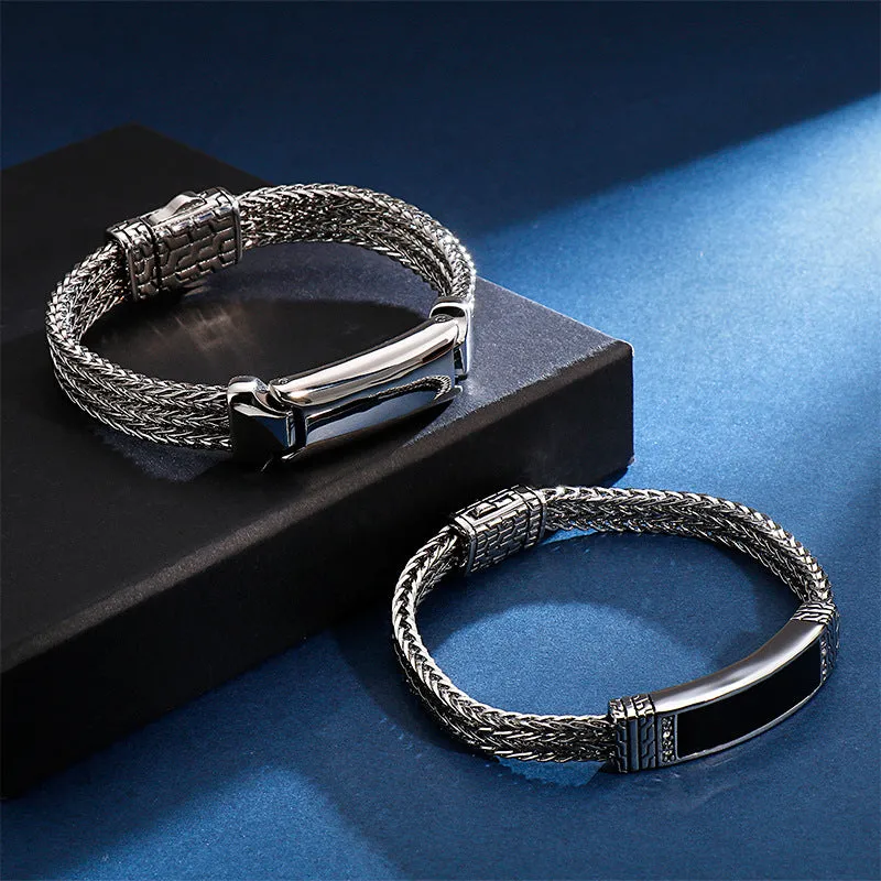 Retro-Inspired Titanium Steel Men's Bracelet - Versatile Pattern Stainless Steel Accessories for Trendy Men