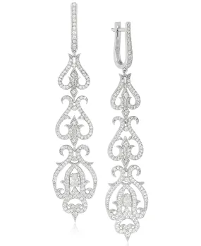 Rhona Sutton Tapered Crystal Damask Sterling Silver Drop Earrings