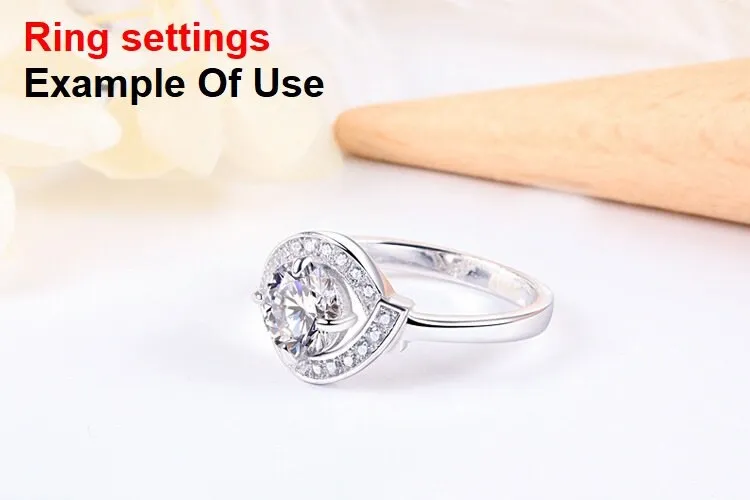 Ring Setting Blank 7mm 1pc 925 Sterling Silver CZ Semi Mount for 1 Round Shape Faceted Stone 4 Prongs Love Theme Wholesale Available