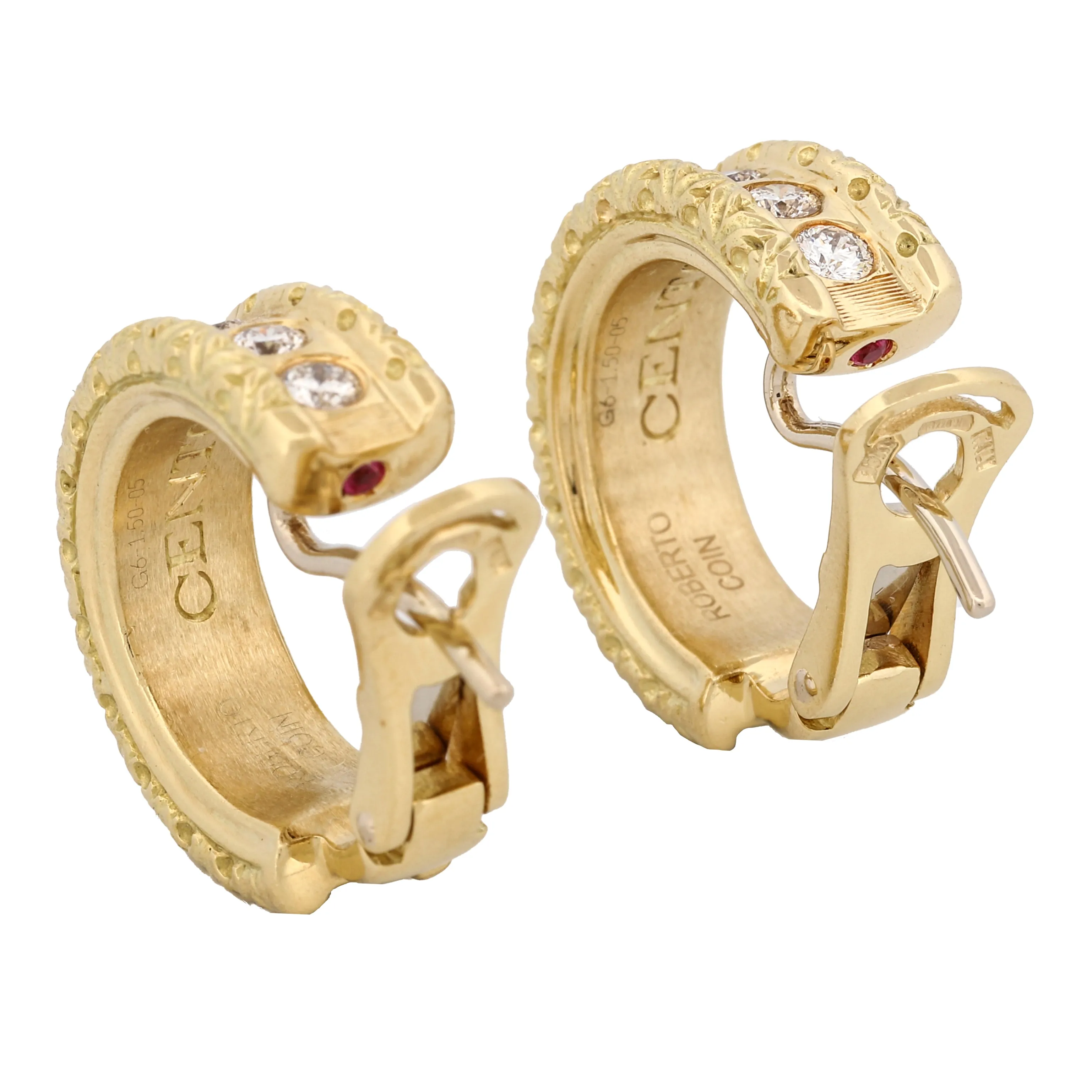 Roberto Coin Diamond Florentine Hoop Earrings in 18k Yellow Gold 1.50 cttw