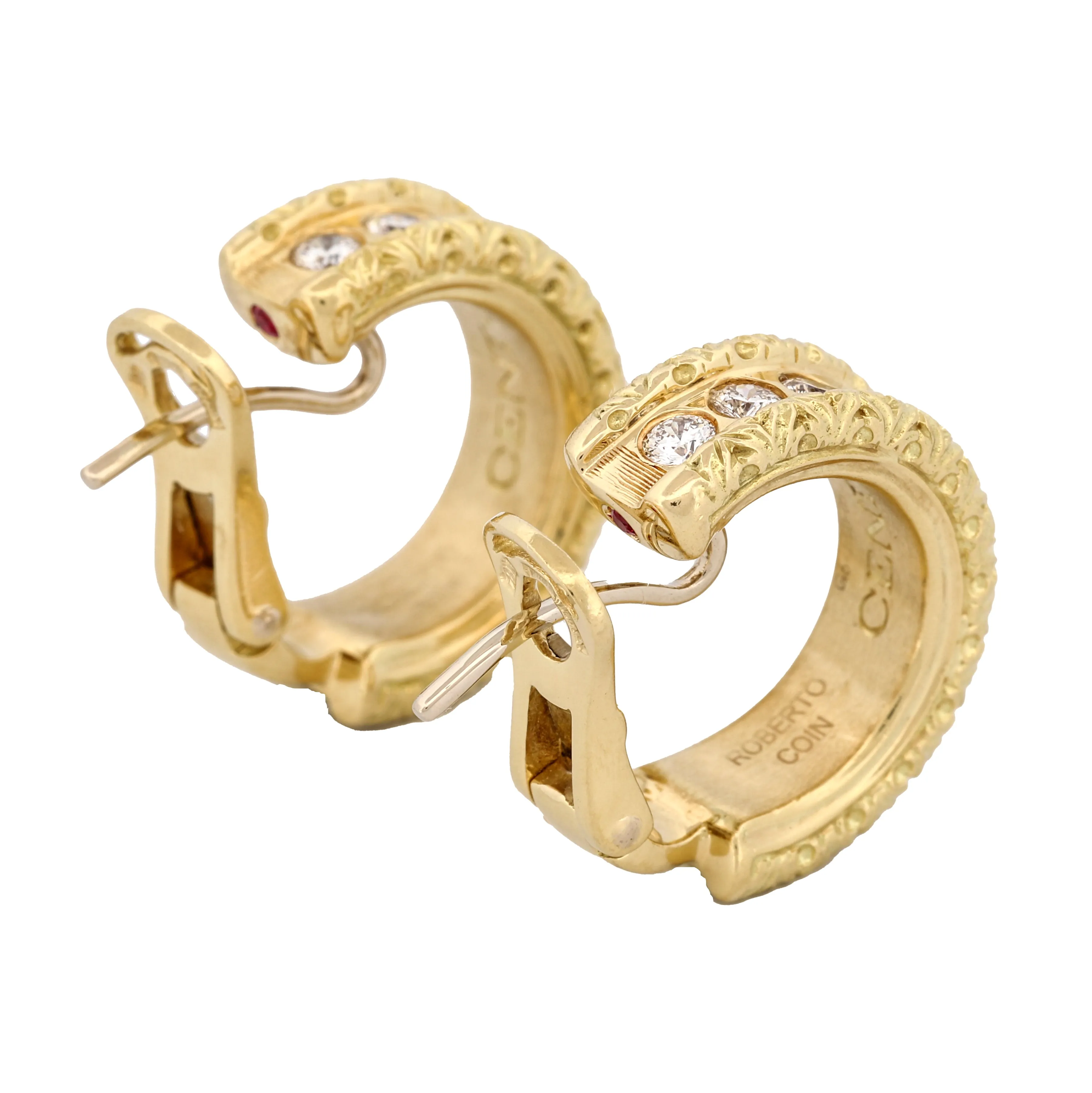 Roberto Coin Diamond Florentine Hoop Earrings in 18k Yellow Gold 1.50 cttw