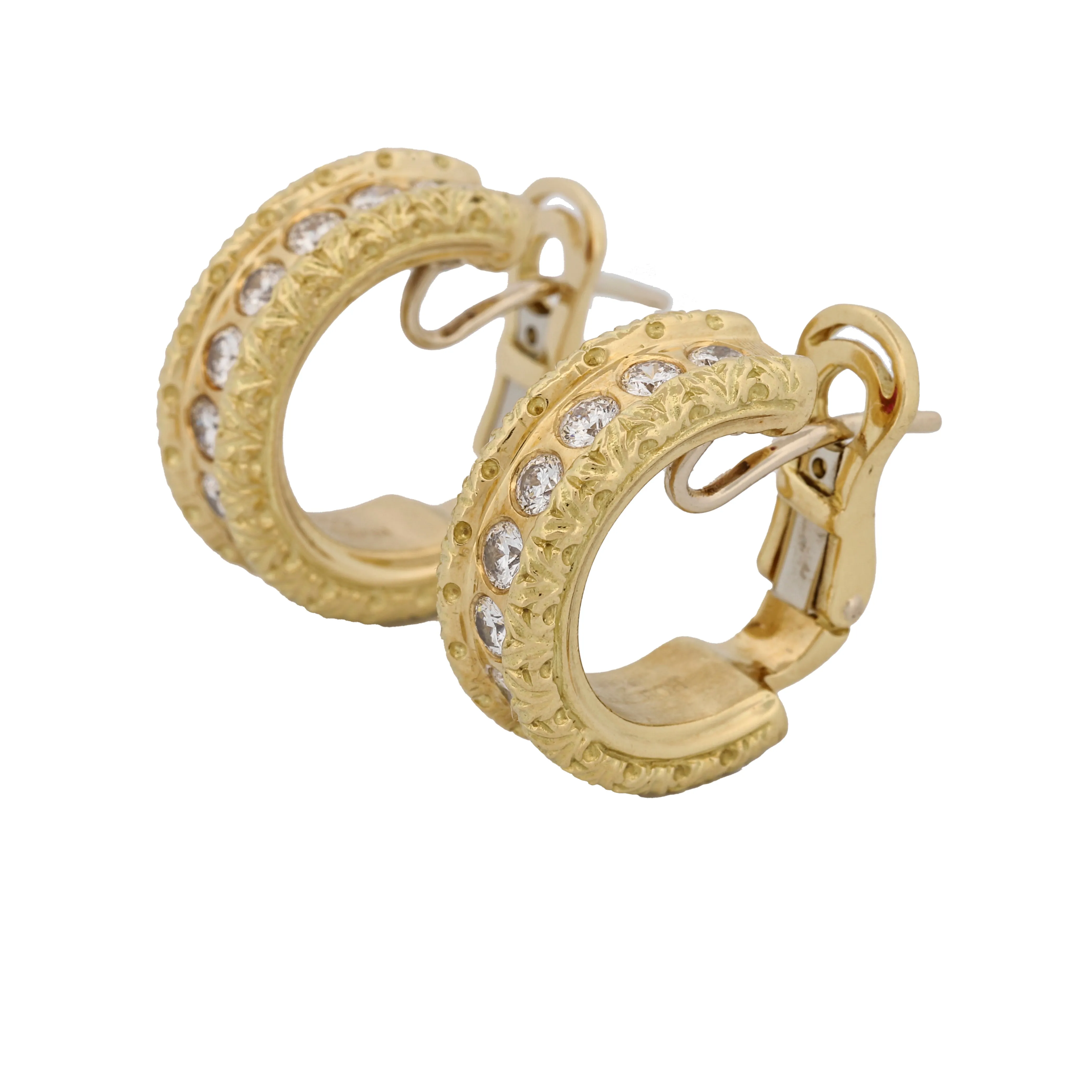 Roberto Coin Diamond Florentine Hoop Earrings in 18k Yellow Gold 1.50 cttw