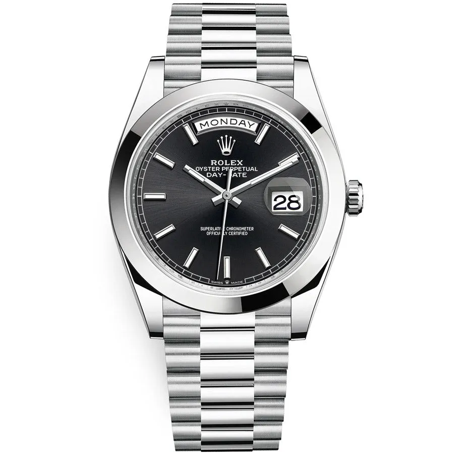 Rolex Day-Date 40 Platinum Presidential 228206 Smooth Bezel Black Dial