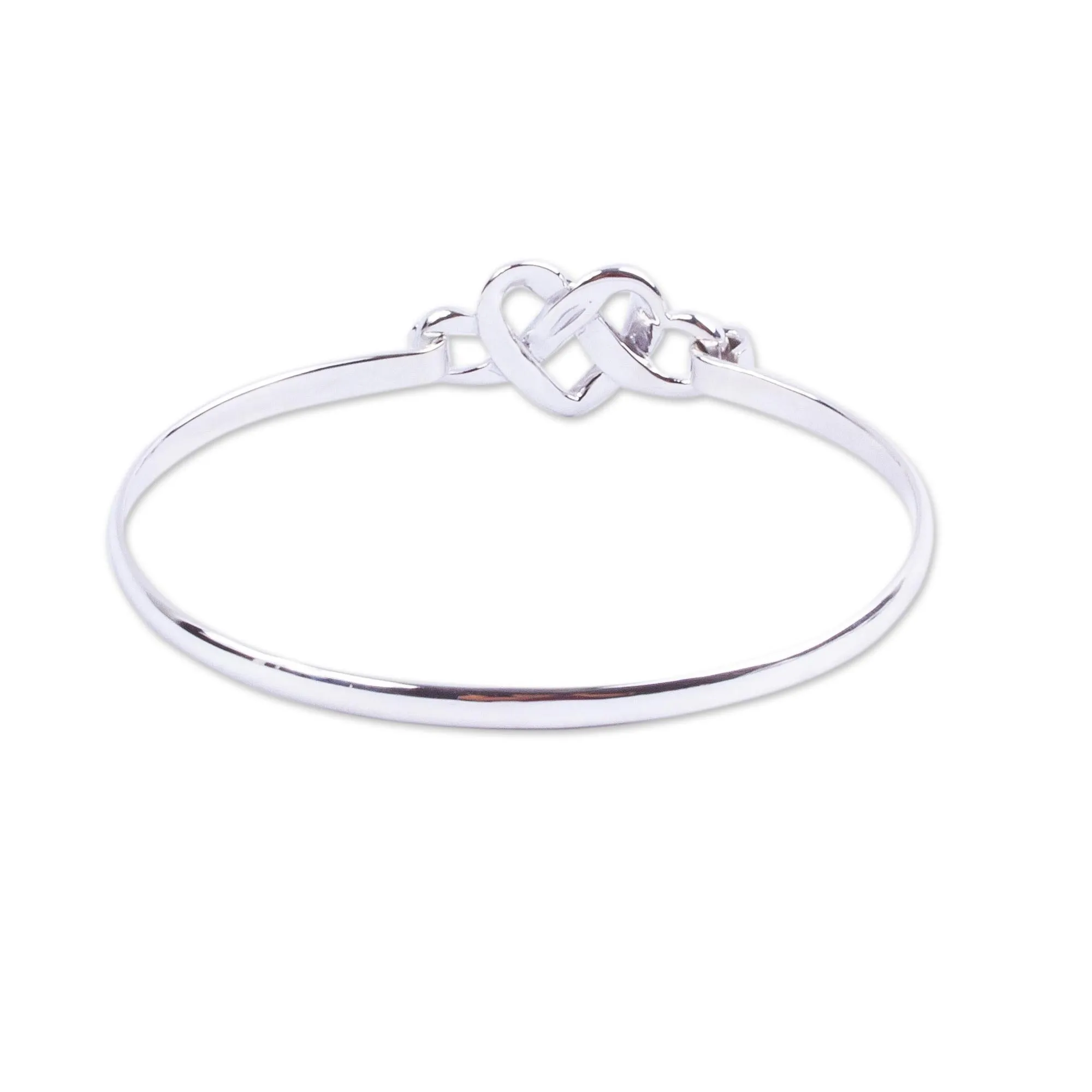 Romantic Sterling Silver Bangle Bracelet - Taxco Love Knot | NOVICA