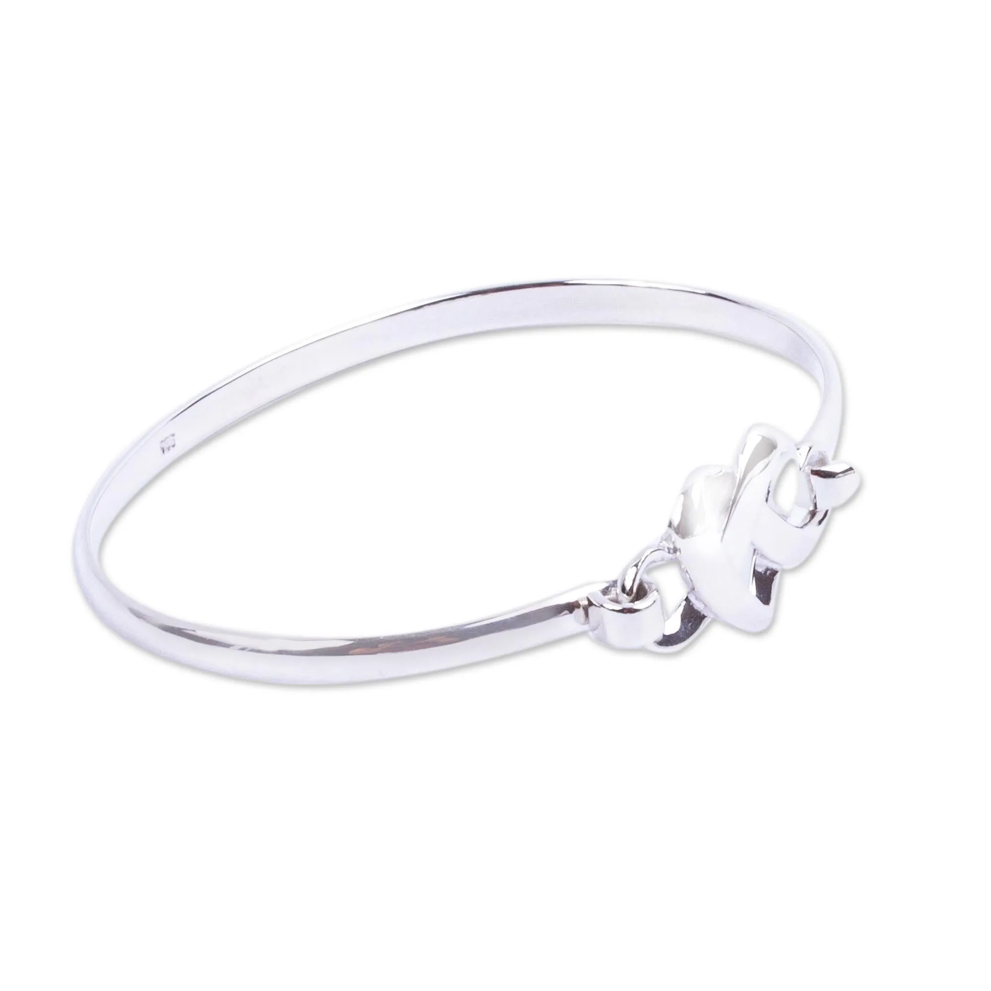 Romantic Sterling Silver Bangle Bracelet - Taxco Love Knot | NOVICA