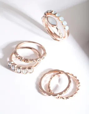 Rose Gold Diamante Ring 6 Pack