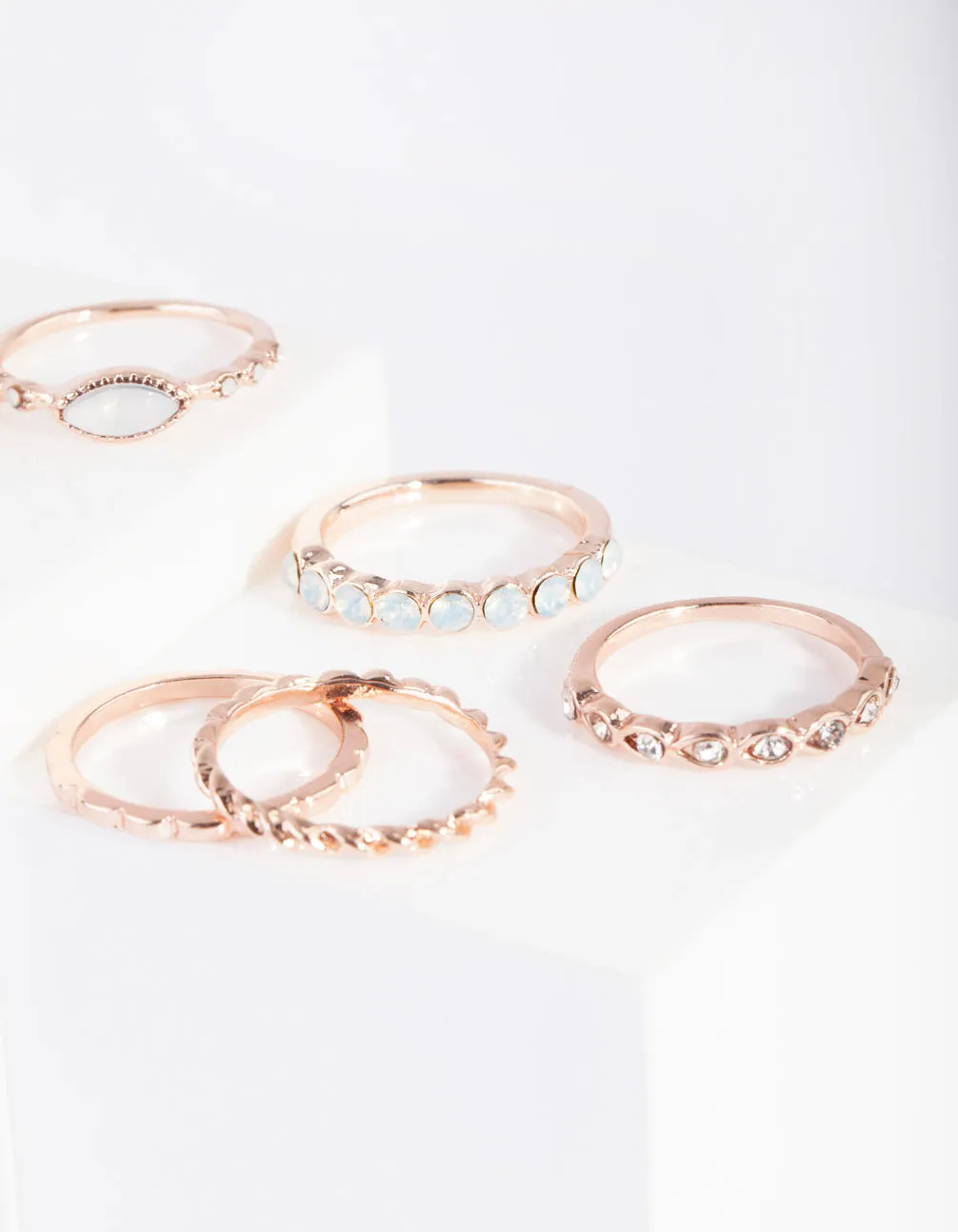 Rose Gold Diamante Ring 6 Pack