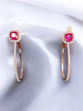 Rose Gold Hoop Earring with Ruby Stone