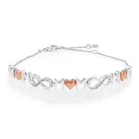 Rose Gold Plated Sterling Silver Diamond Mum Infinity Heart Bracelet 16-20cm