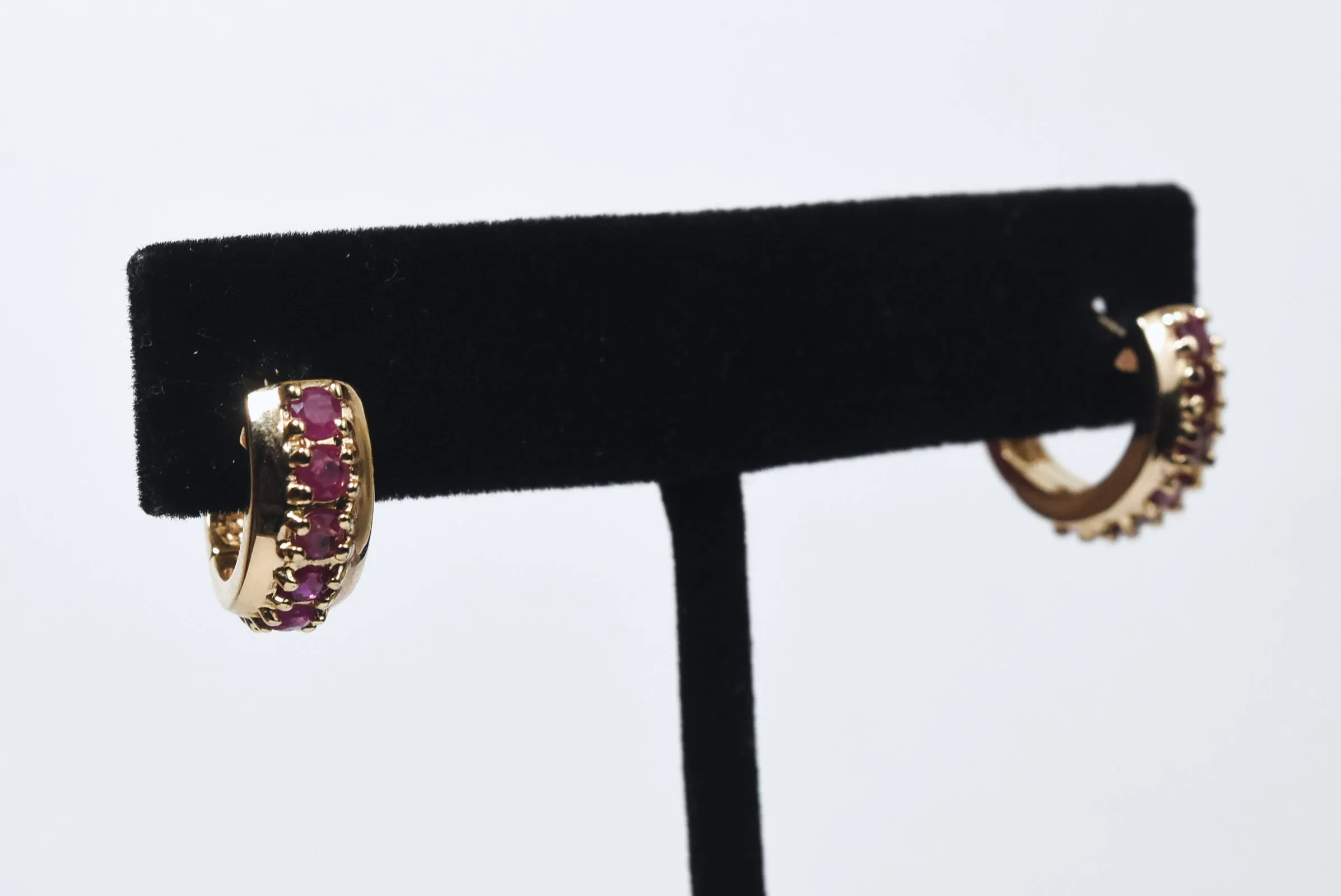 Ross-Simons - Gold Vermeil Ruby Huggies Earrings