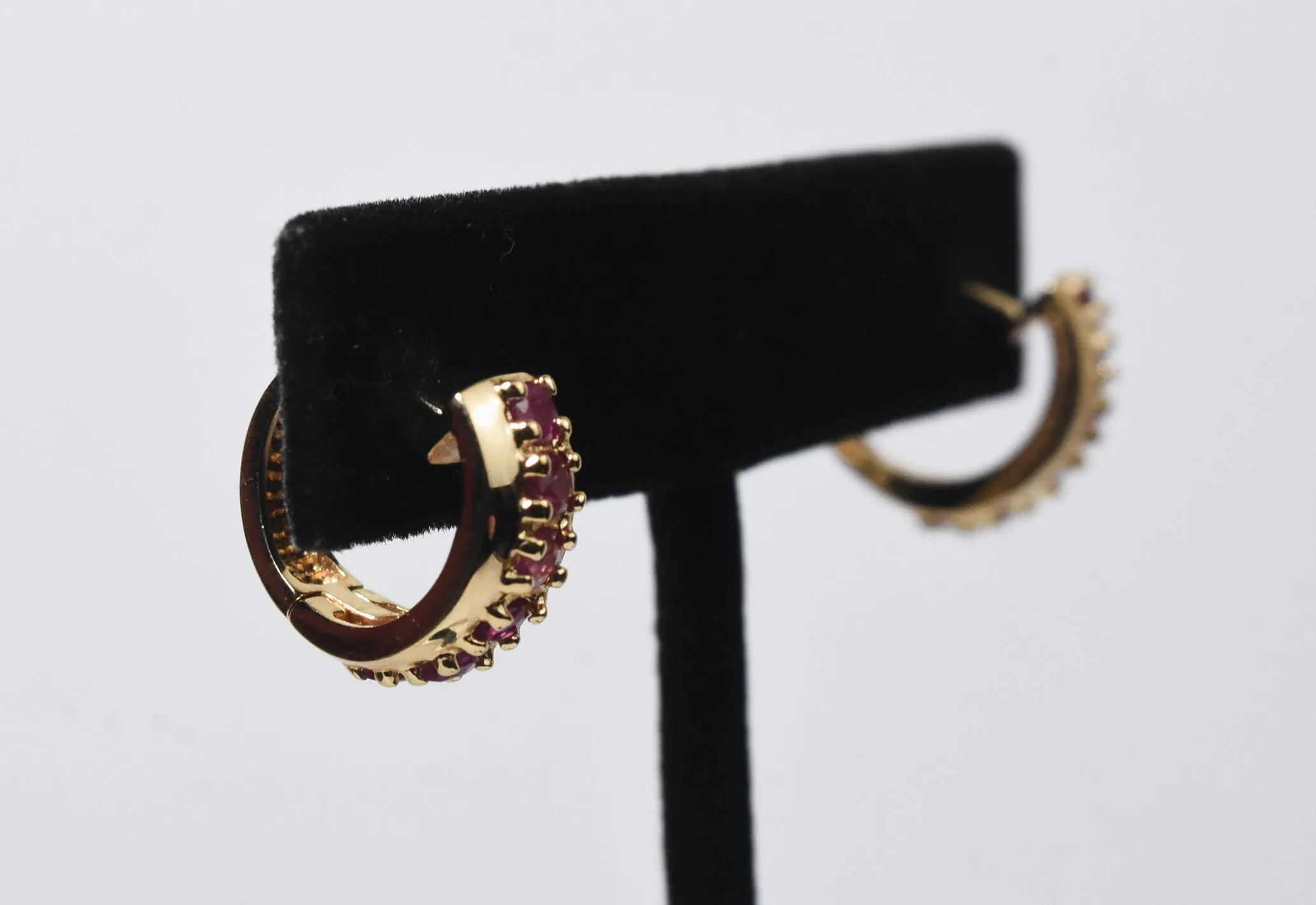 Ross-Simons - Gold Vermeil Ruby Huggies Earrings