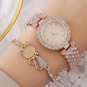 Round Diamond Bracelet Watch Luxury Fashion Gift Box