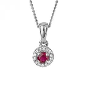 Round Ruby Diamond Surround 9ct White Gold Pendant GP1003R