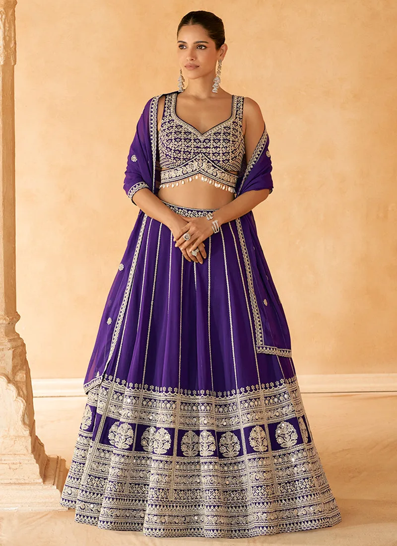 Royal Purple Traditional Embroidery Bridal Lehenga Choli