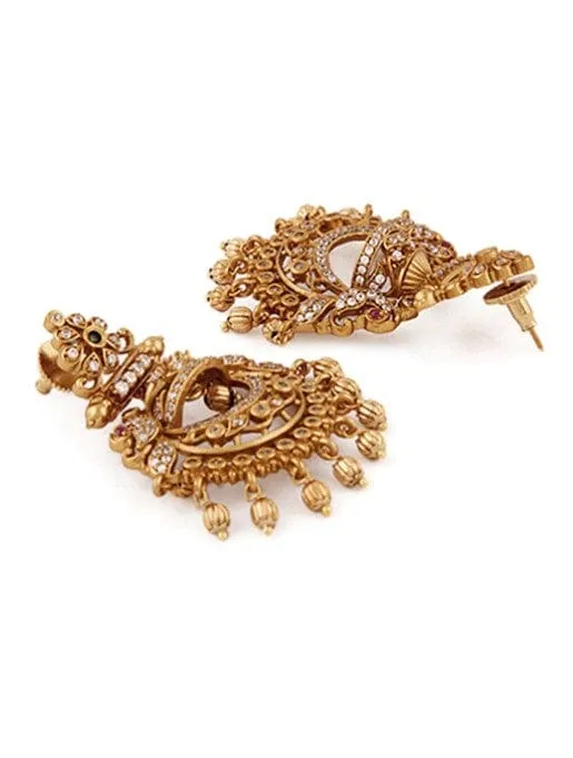 Rubans 22K Gold Plated Handcrafted CZ And Ruby Studded Chandbali Earrings