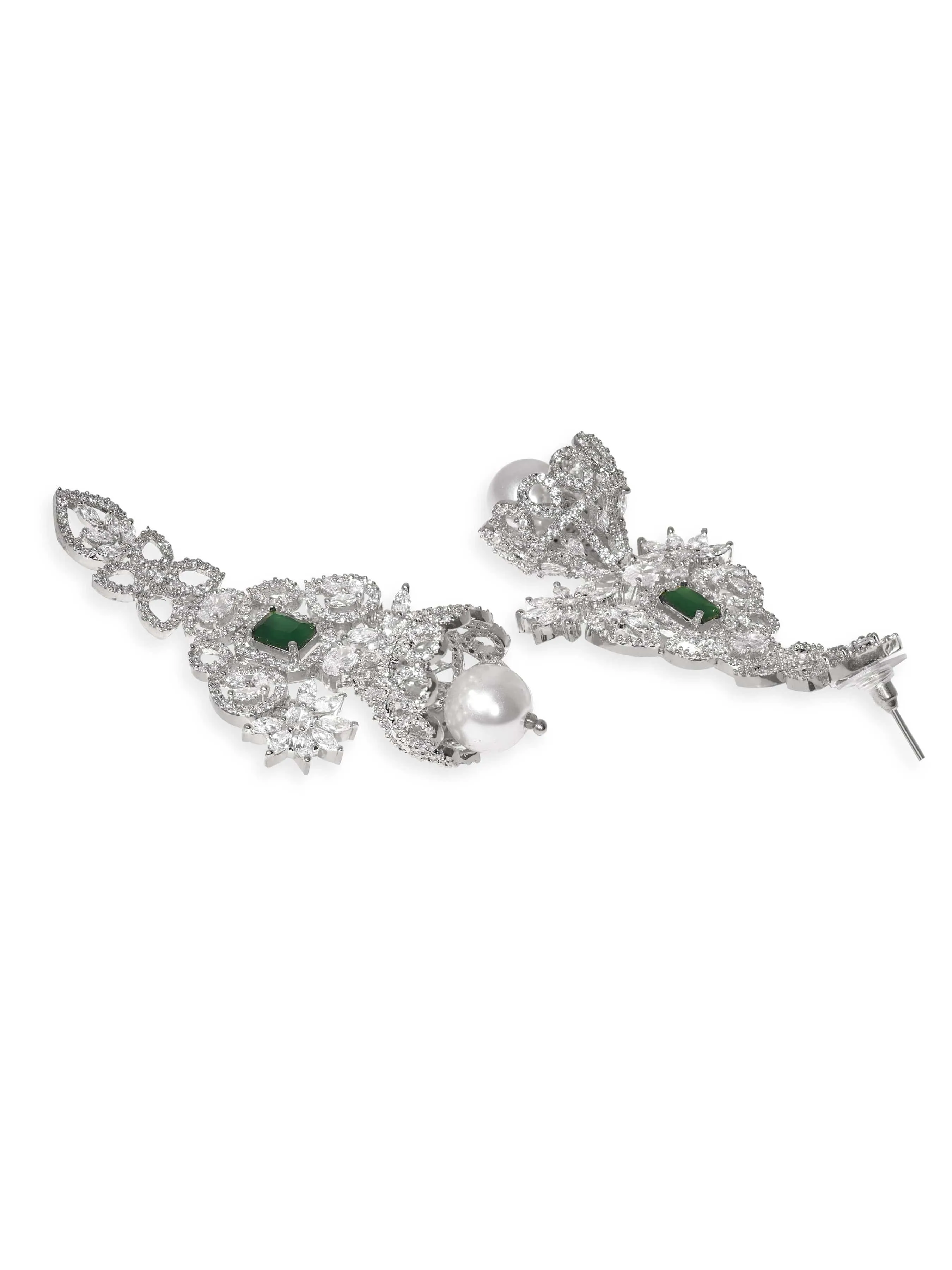 Rubans Majestic Radiance Rhodium Plated Zirconia and Emerald Chandelier Earrings