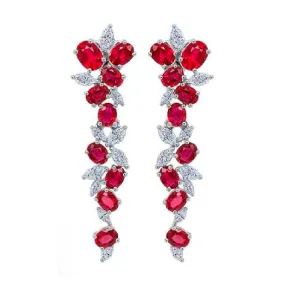 Ruby & Diamond Cluster Dangle Earrings