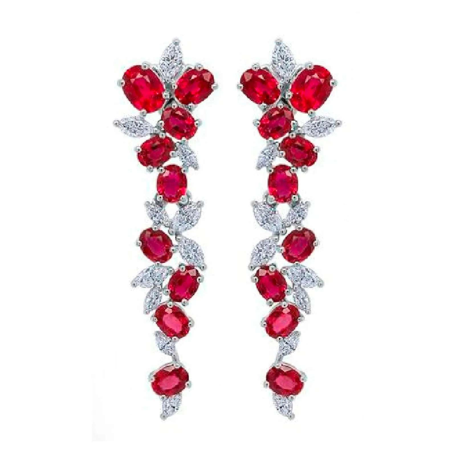 Ruby & Diamond Cluster Dangle Earrings