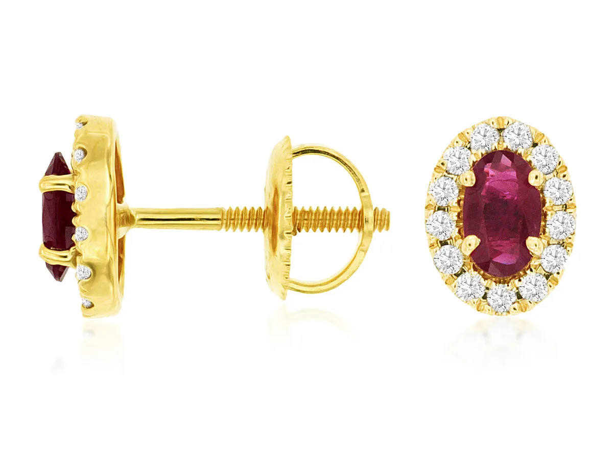 RUBY & DIAMOND EARRINGS 14K YELLOW GOLD (98930)