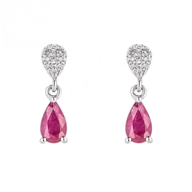 Ruby and Diamond Droplet White Gold Earrings GE2419R