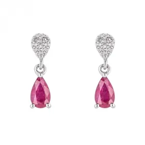 Ruby and Diamond Droplet White Gold Earrings GE2419R