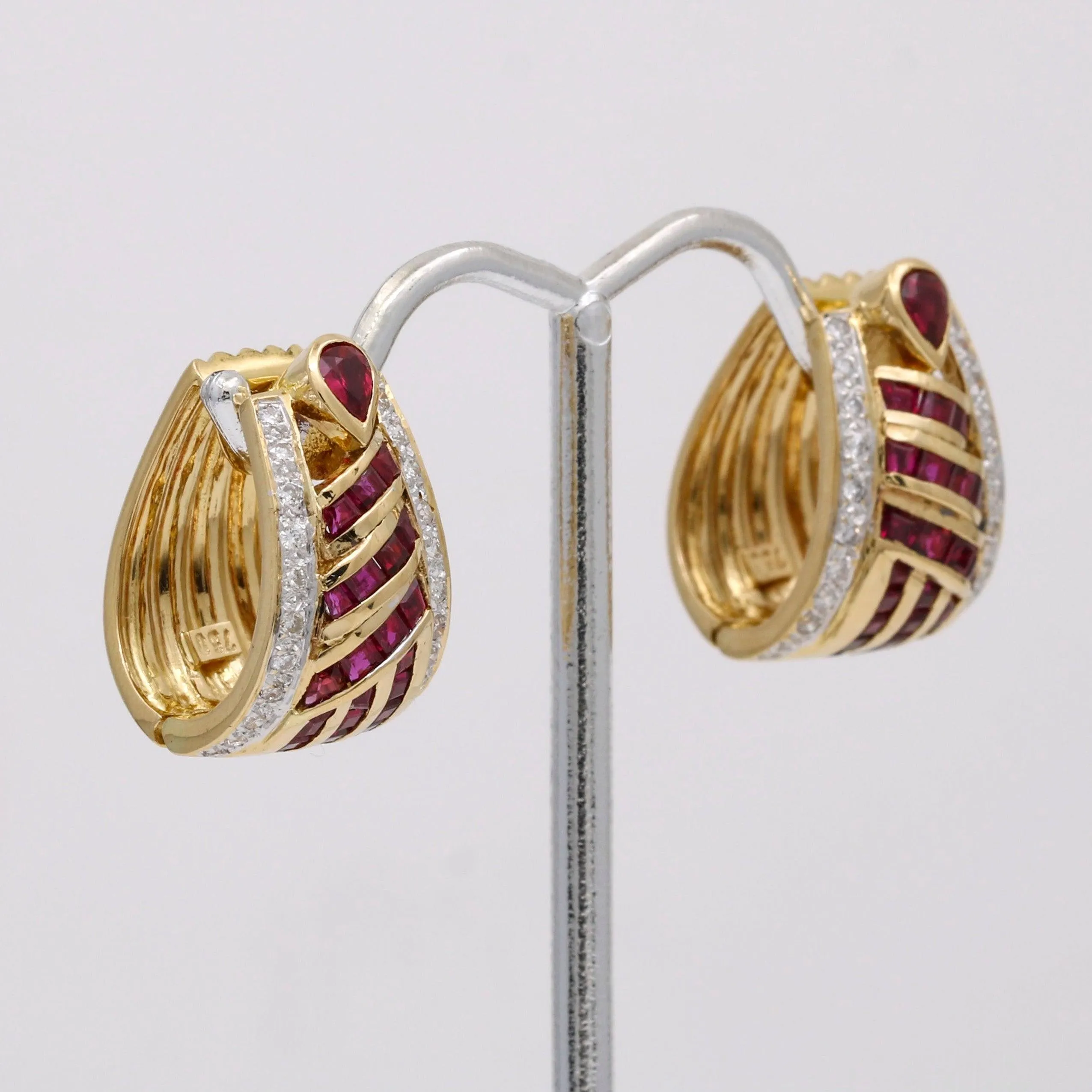 Ruby and Diamond Hoop Earrings 18k Yellow Gold 1.75 cttw