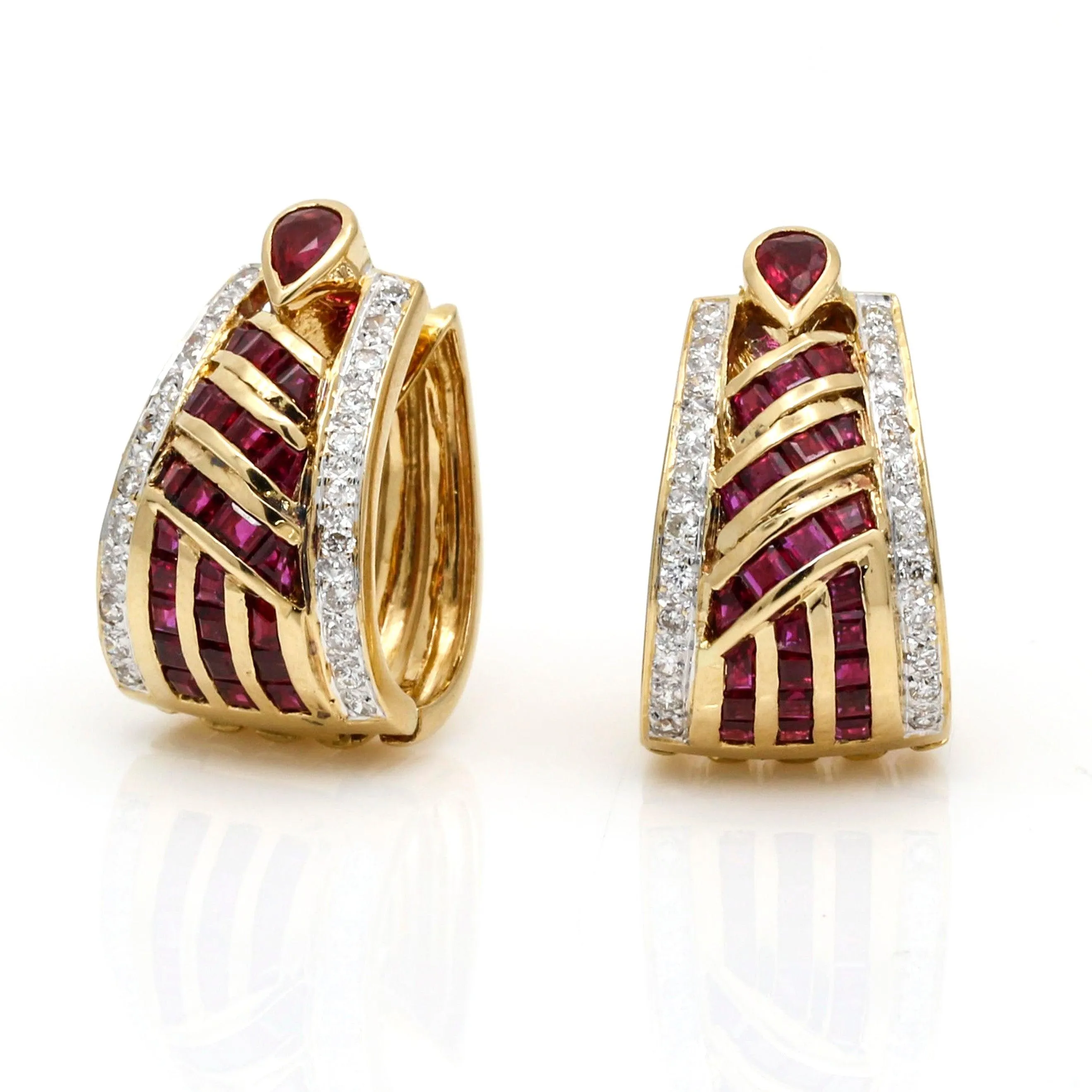 Ruby and Diamond Hoop Earrings 18k Yellow Gold 1.75 cttw