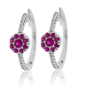 Ruby Center Cluster & Diamond Lined Hoop Earrings