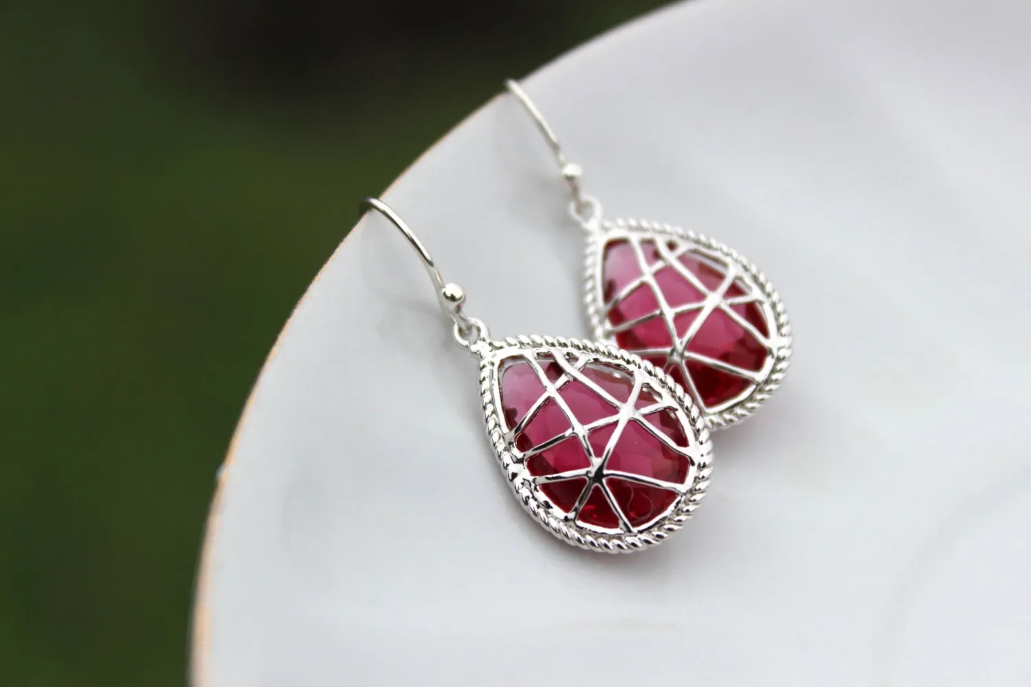 Ruby Earrings Red Silver Twisted Design - Ruby Bridesmaid Earrings Wedding Earrings Ruby Wedding Jewelry Bridesmaid Gift