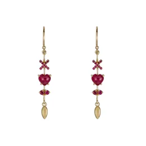 Ruby Heart Pendulum Earrings