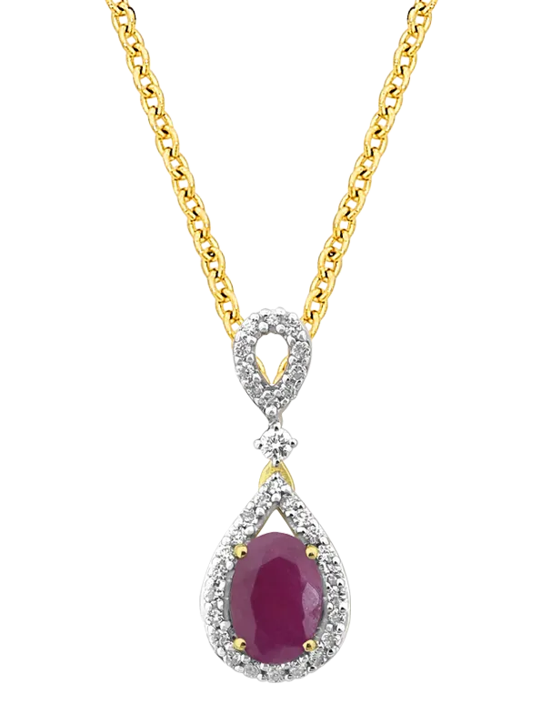 Ruby Pendant - 10ct Yellow Gold Ruby & Diamond Pendant - 786289