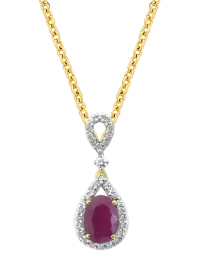 Ruby Pendant - 10ct Yellow Gold Ruby & Diamond Pendant - 786289