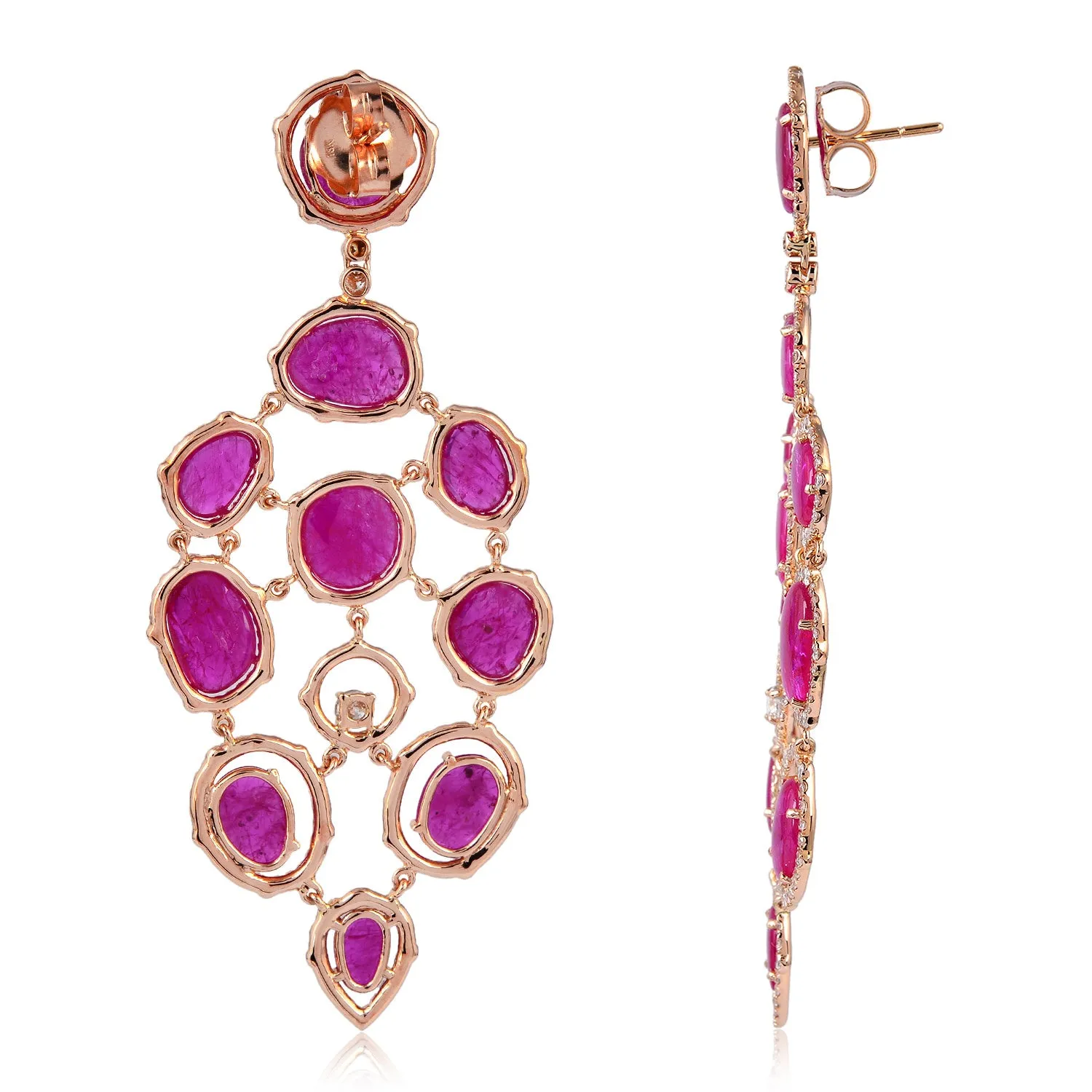 Ruby Precious Gemstone Natural Diamond Bridal Chandelier Earrings In Rose Gold For her