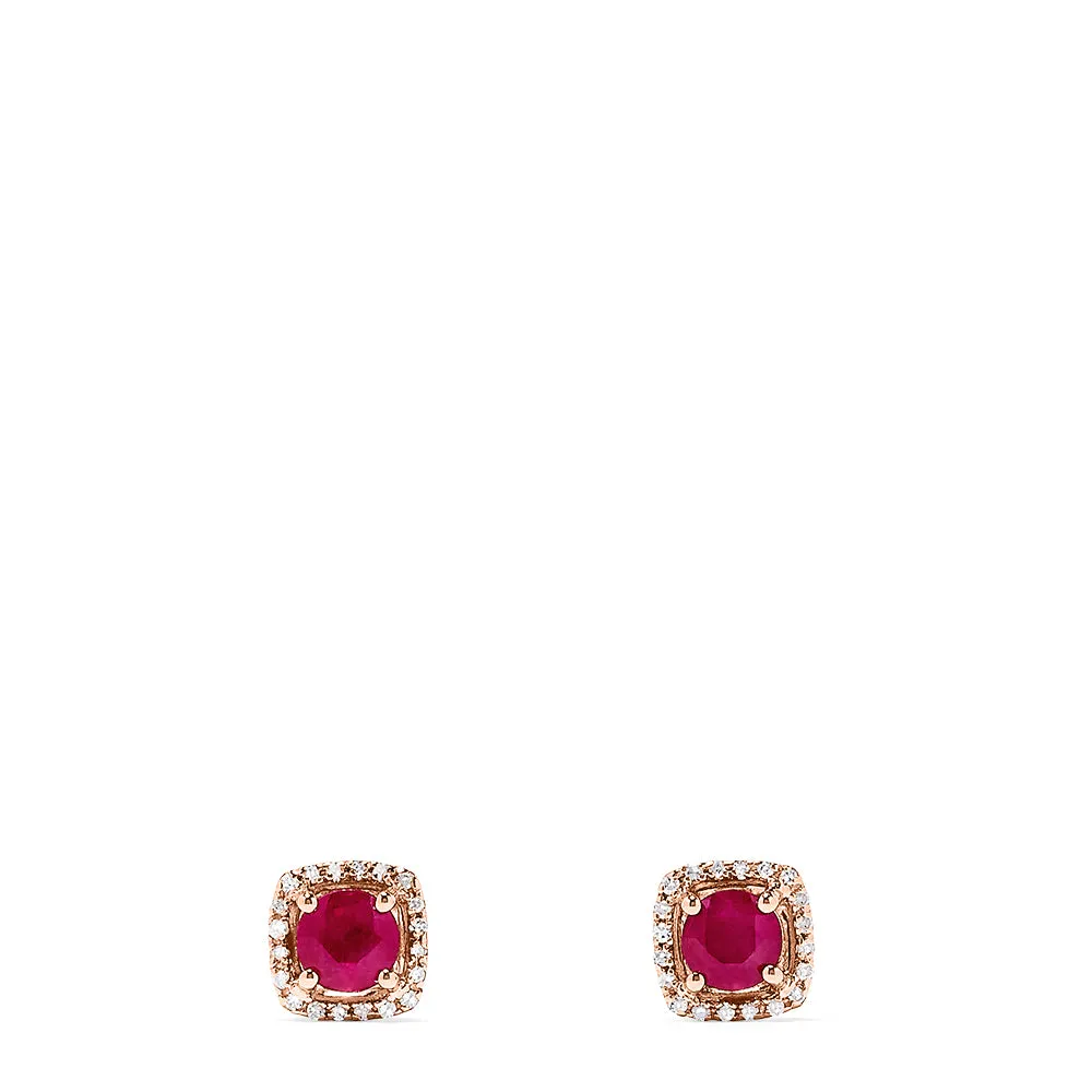 Ruby Royale 14K Rose Gold Ruby and Diamond Stud Earrings, 1.26 TCW