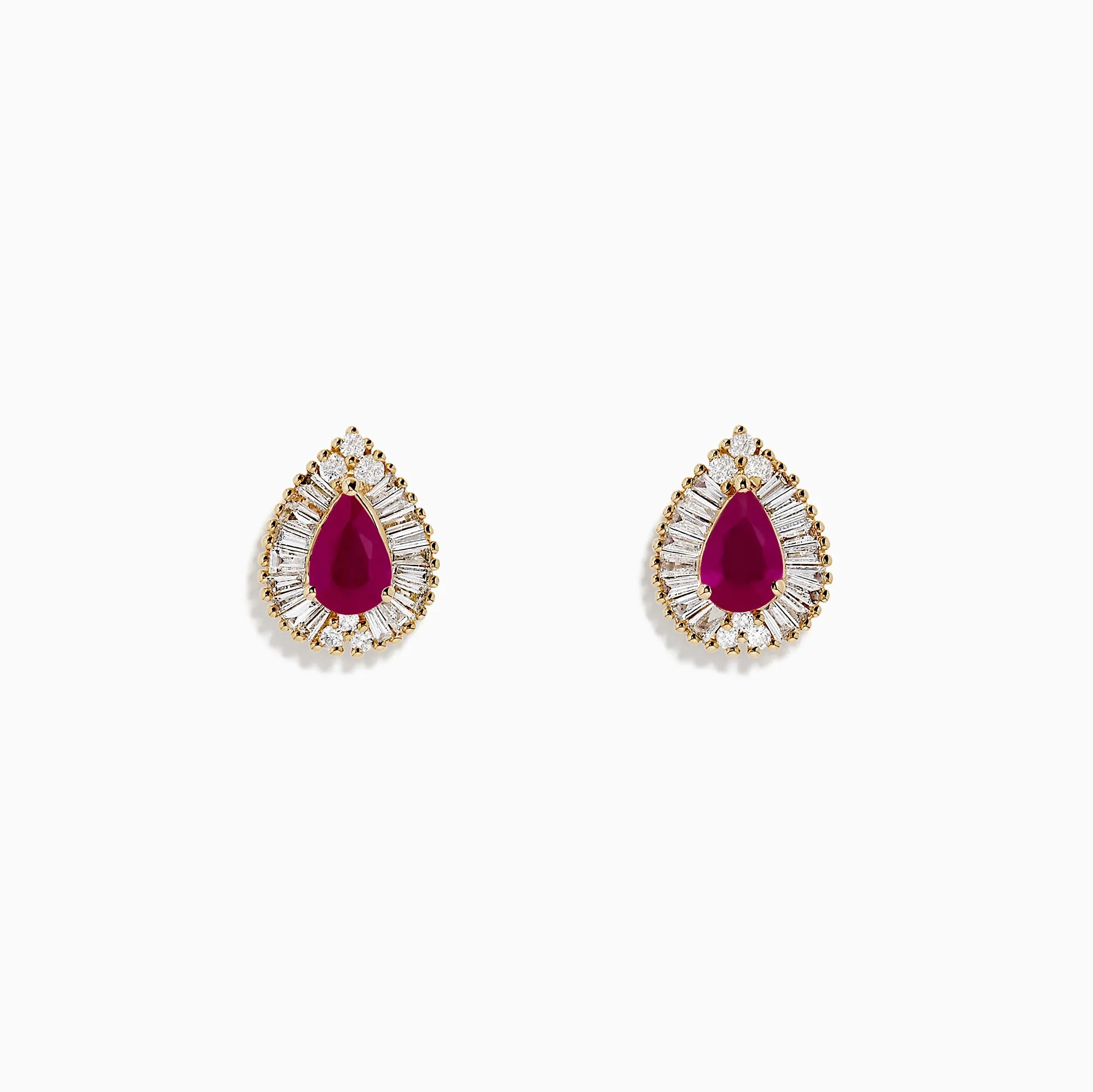 Ruby Royale 14K Yellow Gold Pear Shaped Ruby and Diamond Stud Earrings, 1.36 TCW