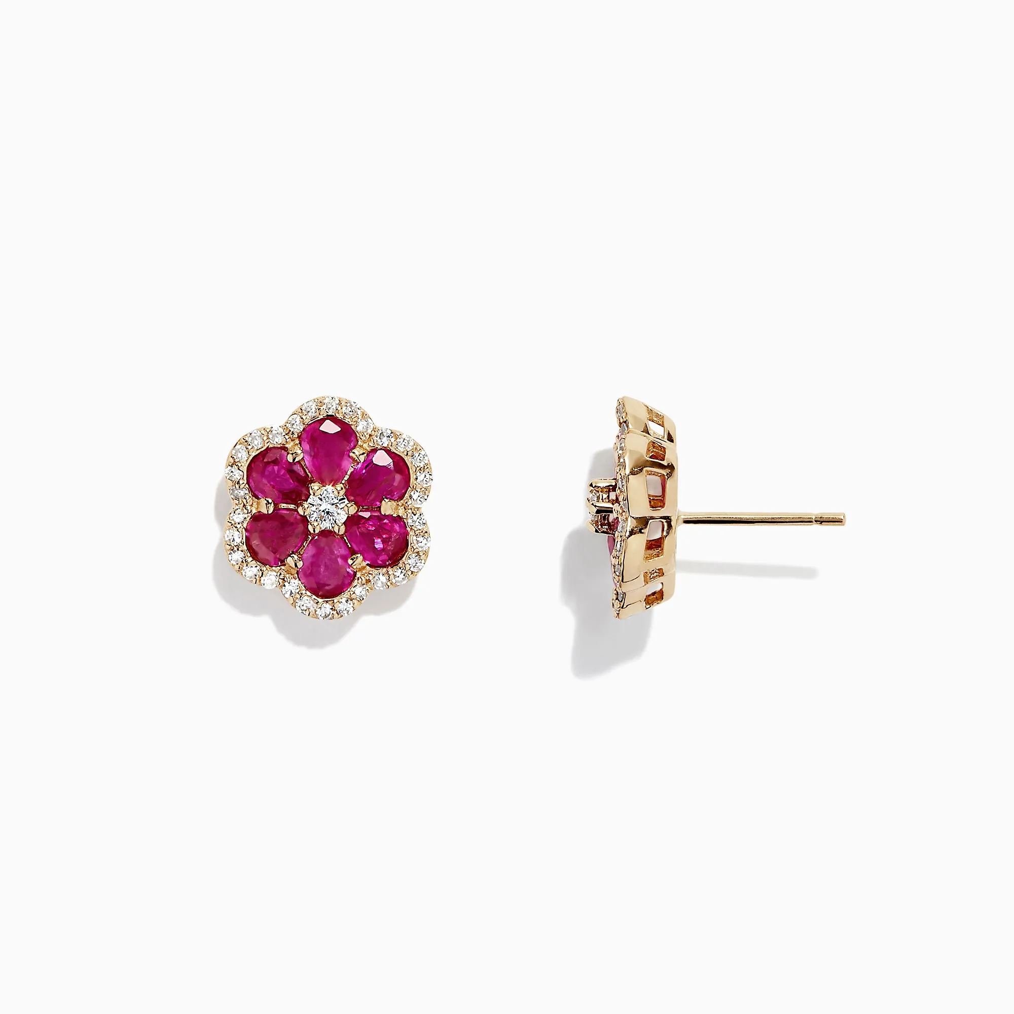 Ruby Royale 14K Yellow Gold Ruby Flower Stud Earrings, 3.18 TCW