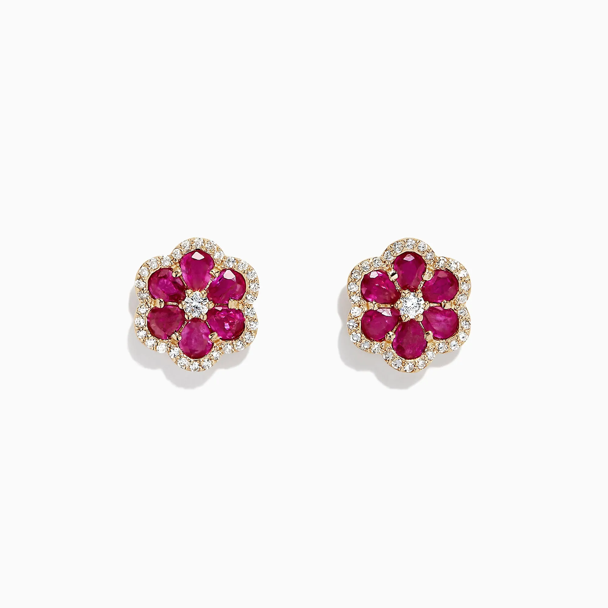 Ruby Royale 14K Yellow Gold Ruby Flower Stud Earrings, 3.18 TCW