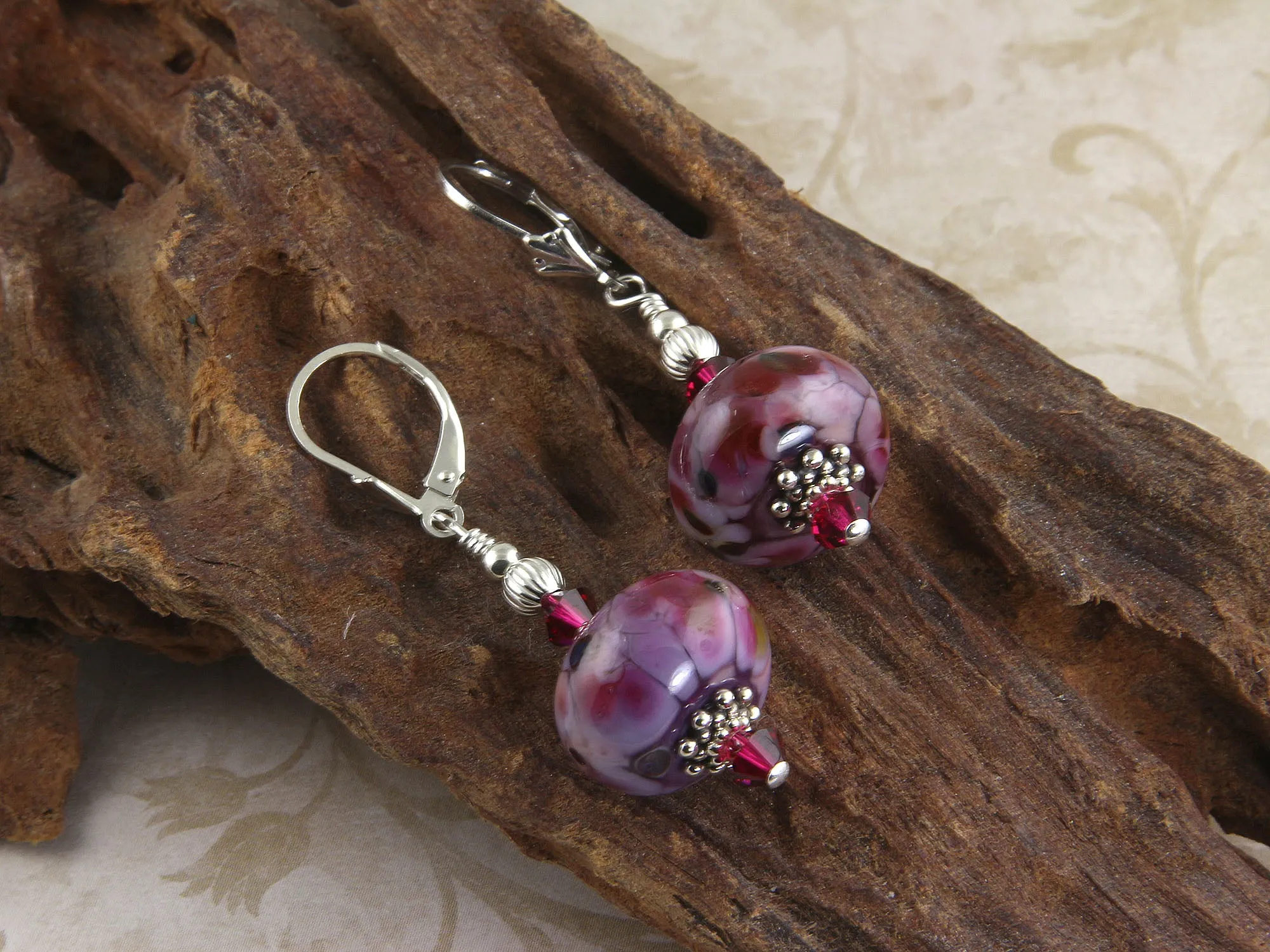 Ruby Violet Mosaic Lampwork Earrings