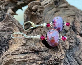 Ruby Violet Mosaic Lampwork Earrings