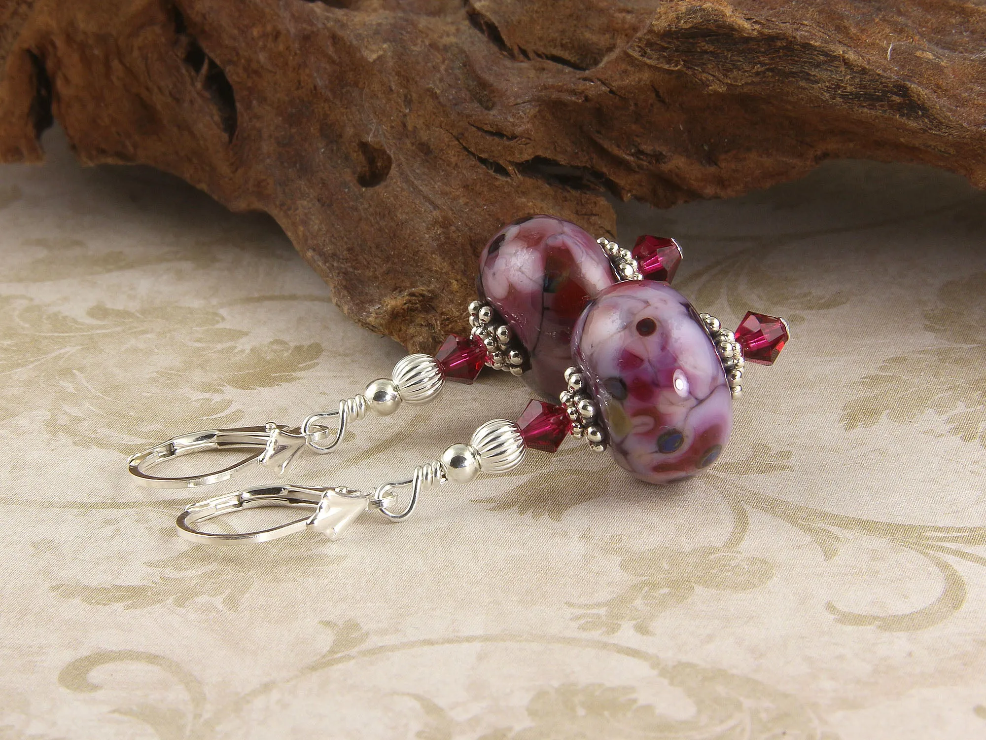 Ruby Violet Mosaic Lampwork Earrings