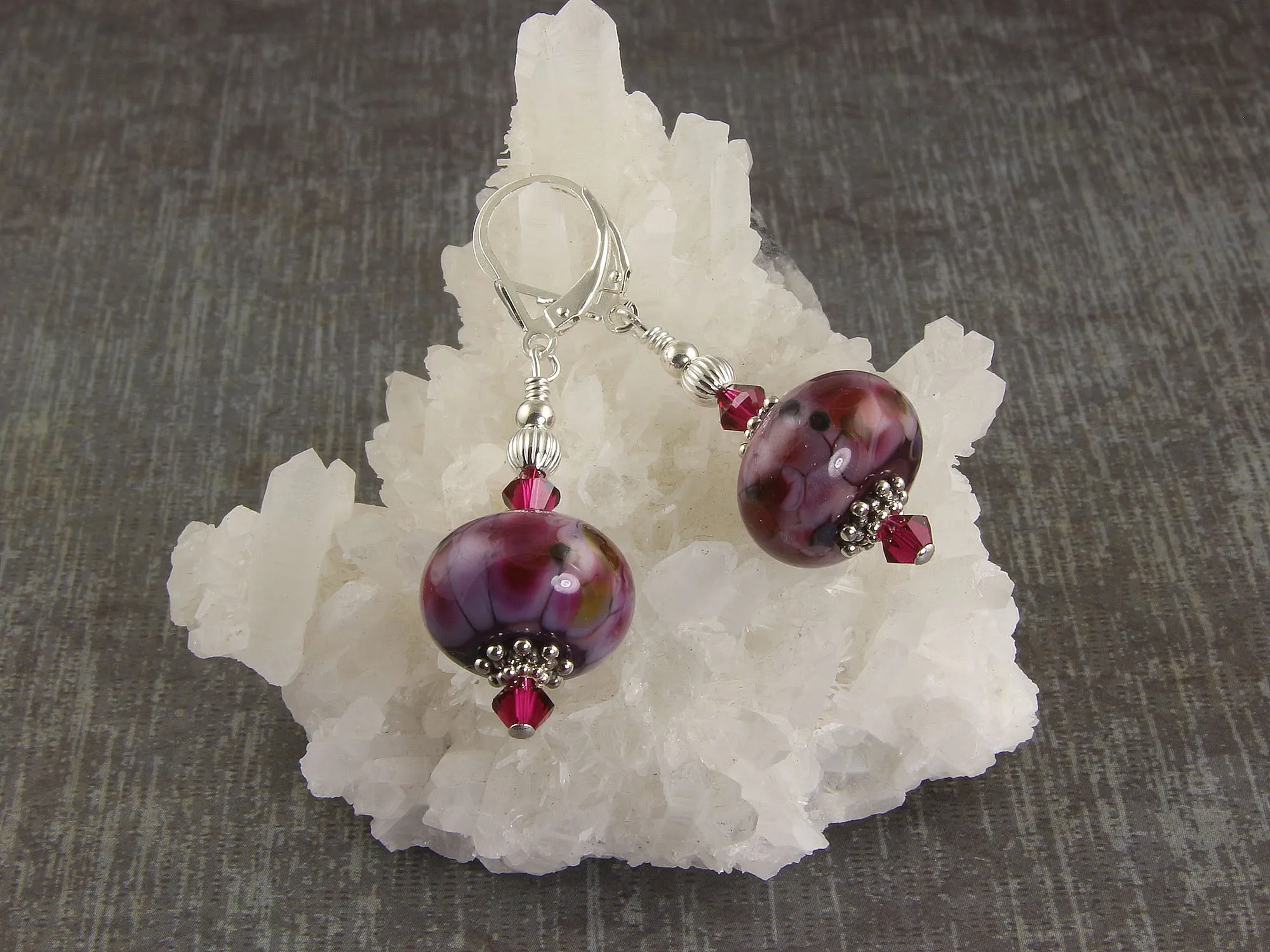 Ruby Violet Mosaic Lampwork Earrings