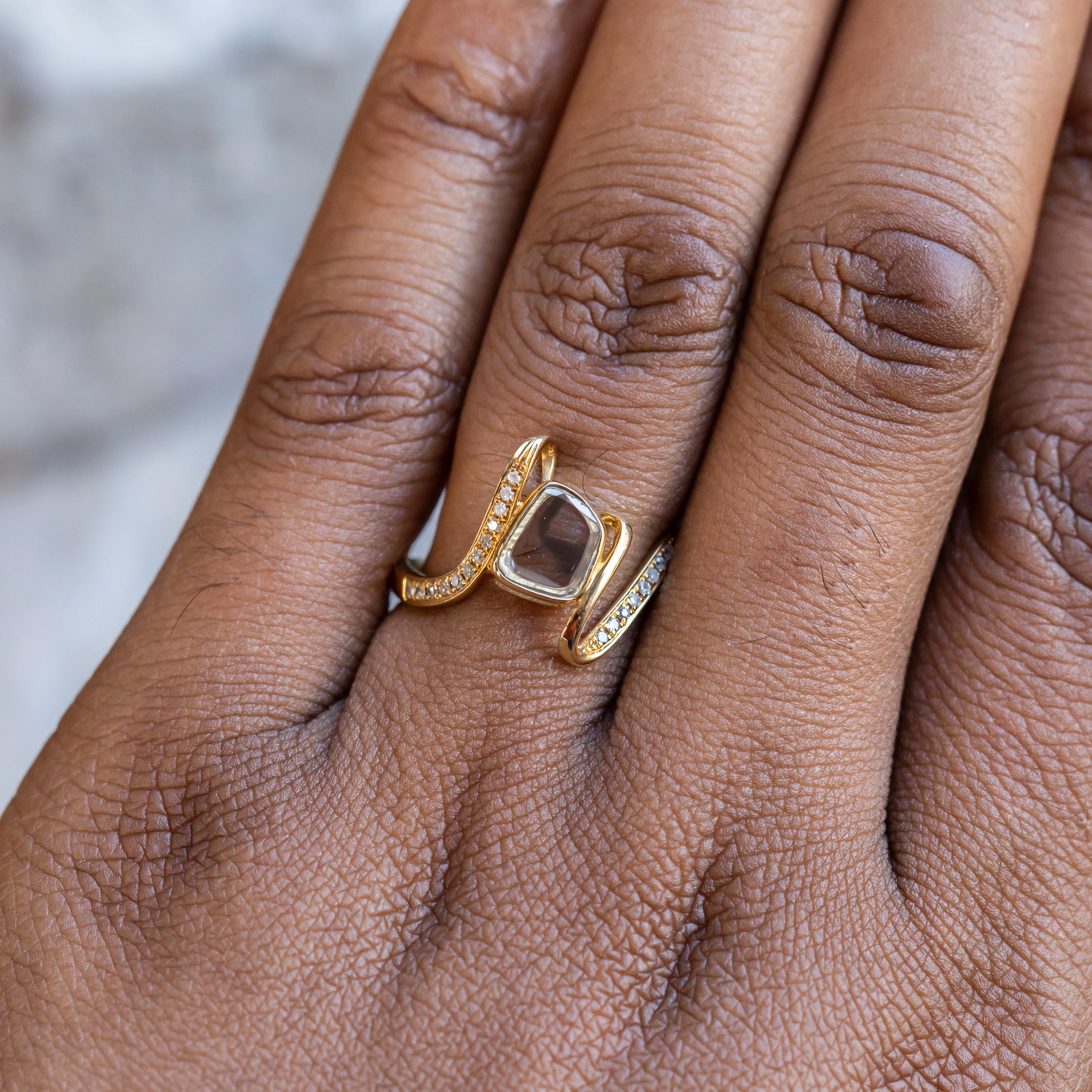 Rustic Diamond Slice Ring in 18k Yellow Gold