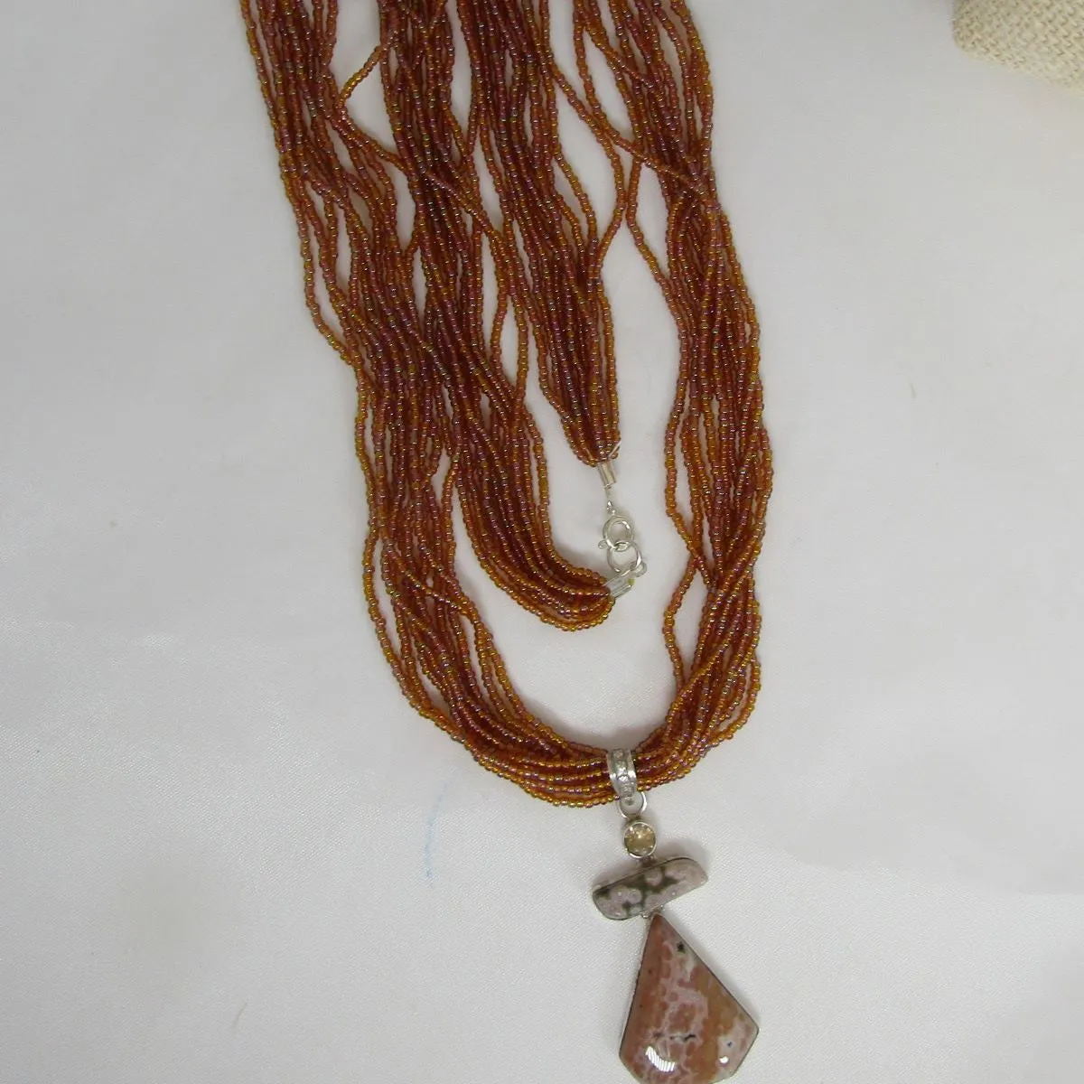 Sandstone Necklace with Multi-stone Jasper Pendant