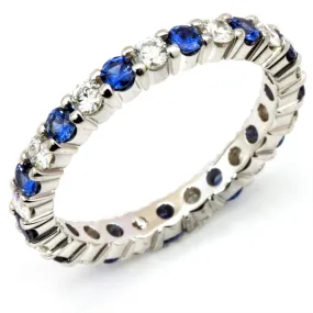 Sapphire & Diamond Eternity Wedding Band Anniversary Ring 18K