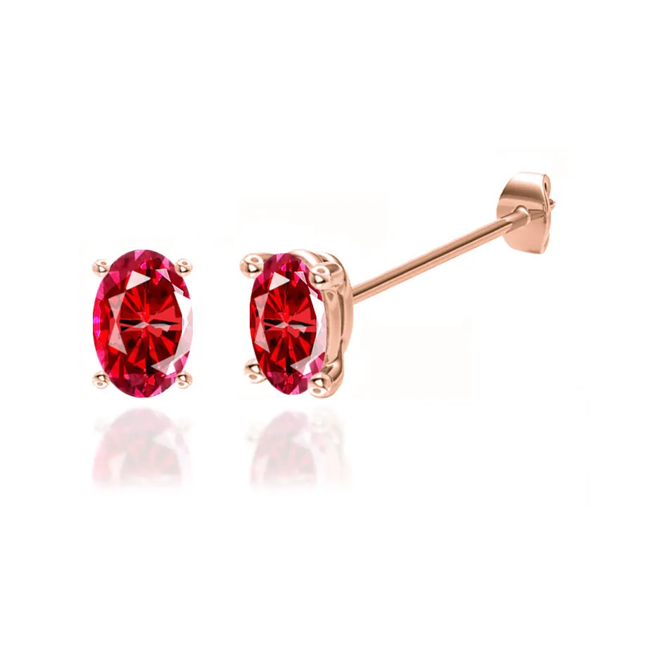 SAVANNAH - Oval Ruby 18k Rose Gold Stud Earrings