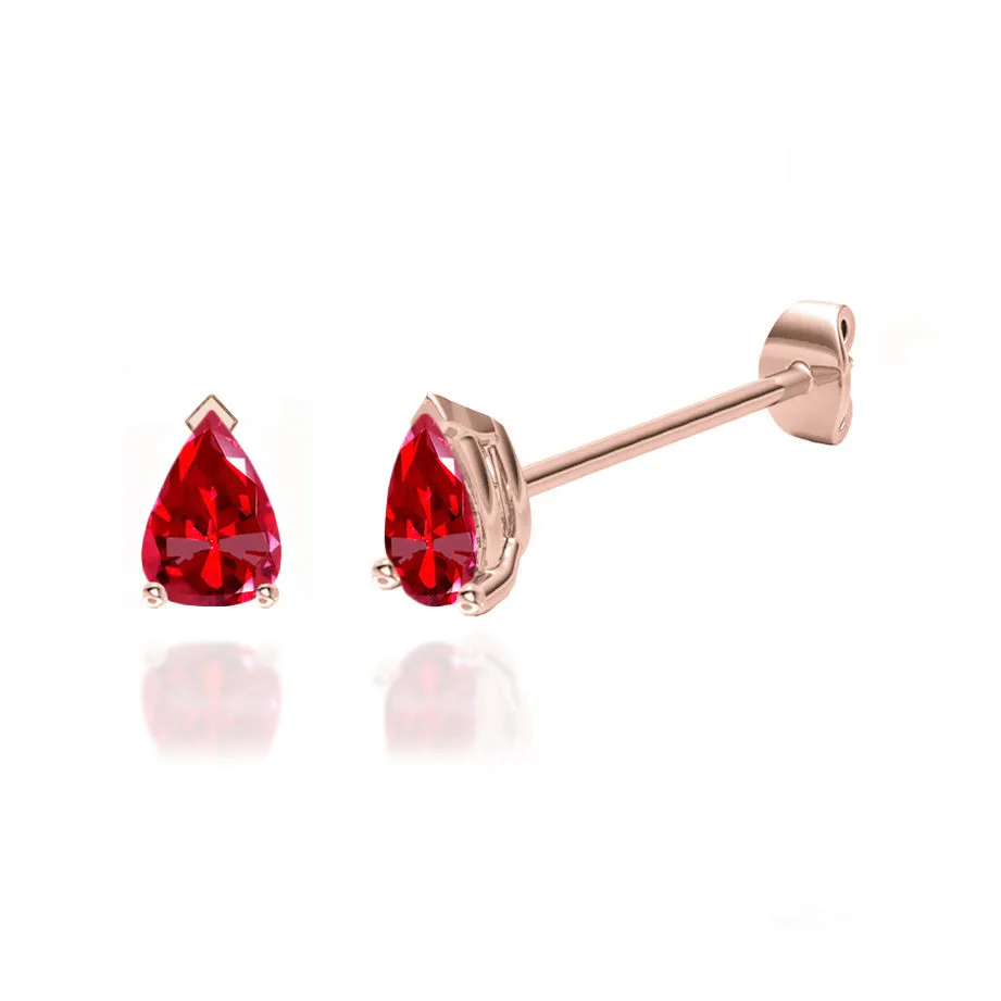 SCARLETT - Pear Ruby 18k Rose Gold Stud Earrings