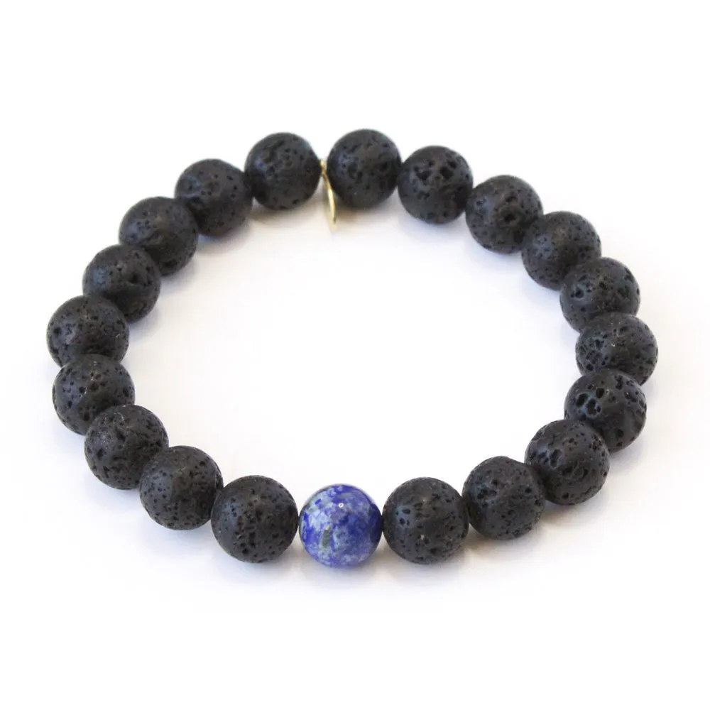 September Birthstone Crystal Bracelet | 8mm Lapis Lazuli   Lava