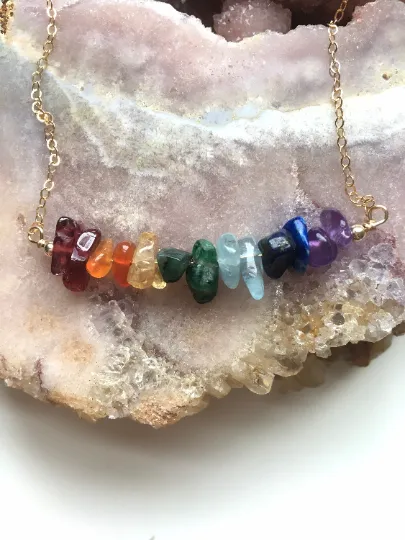 Seven Chakra Necklace - Raw Crystal Necklace - Healing Crystal Necklace - Chakra Crystals - Raw Stone Necklace - Chakra Jewelry