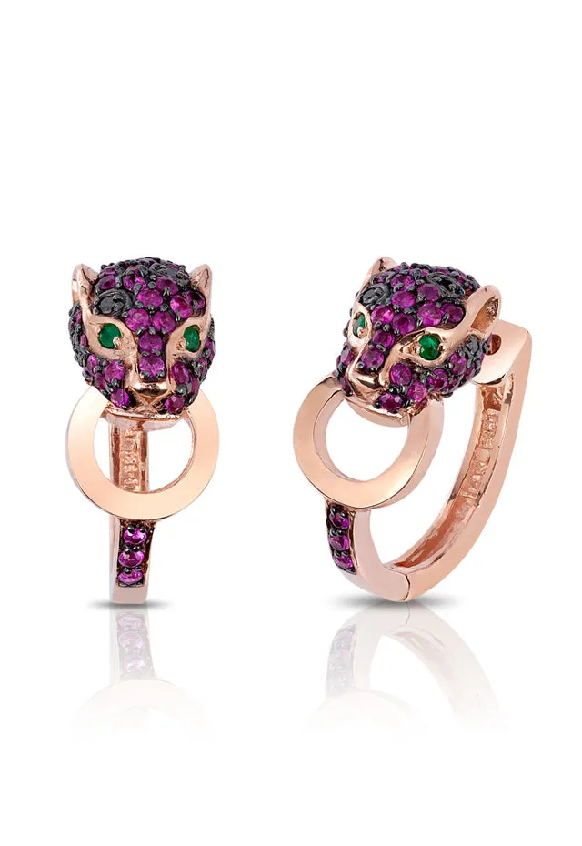 Signature 14K Rose Gold Ruby, Black Diamond and Emerald Earrings